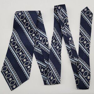 1960's 70's Necktie Stripe Geometric Blue White Acetate Rayon 4" W 54" L VTG Ret